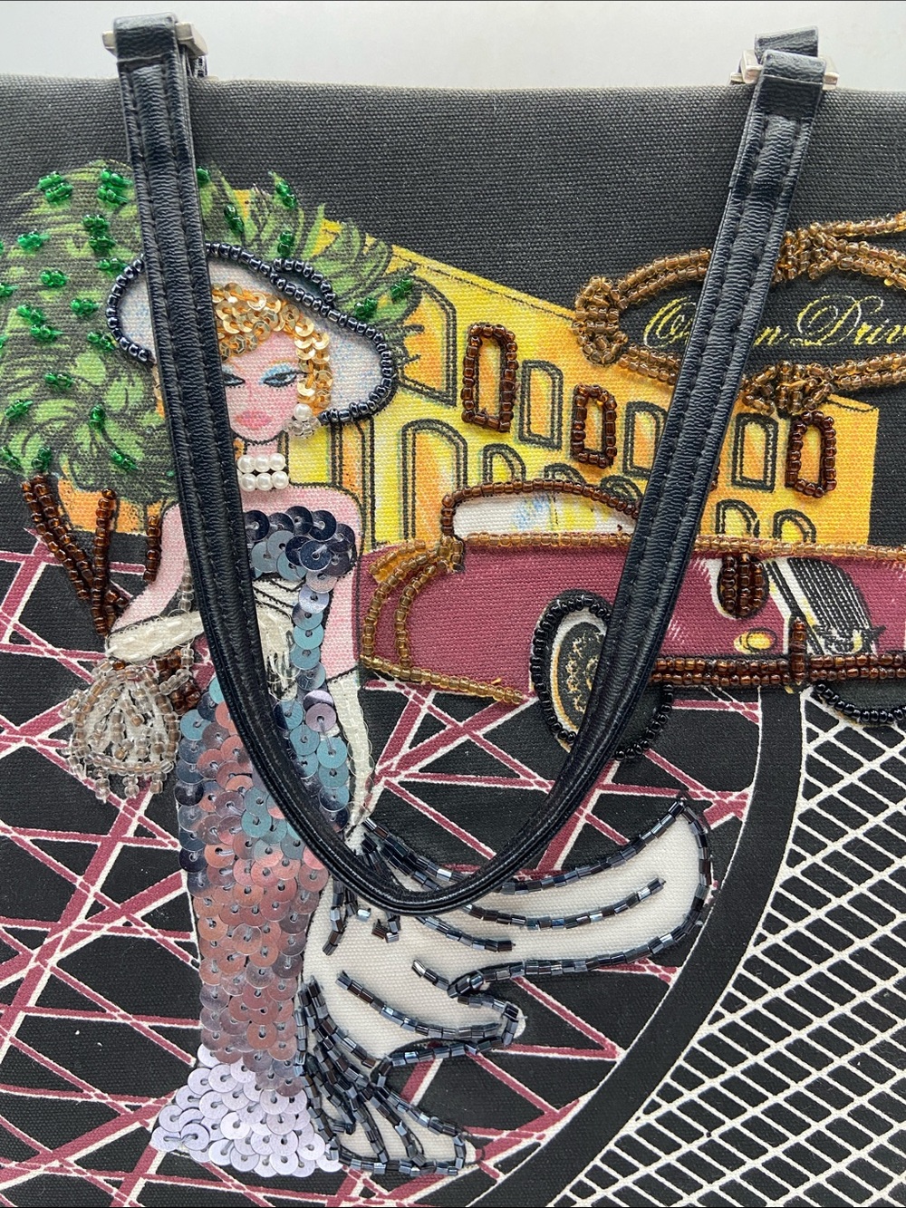 Vintage Ocean Drive Handbag Shoulder Purse Sequined Beaded Art Deco Black - Picture 7 of 9